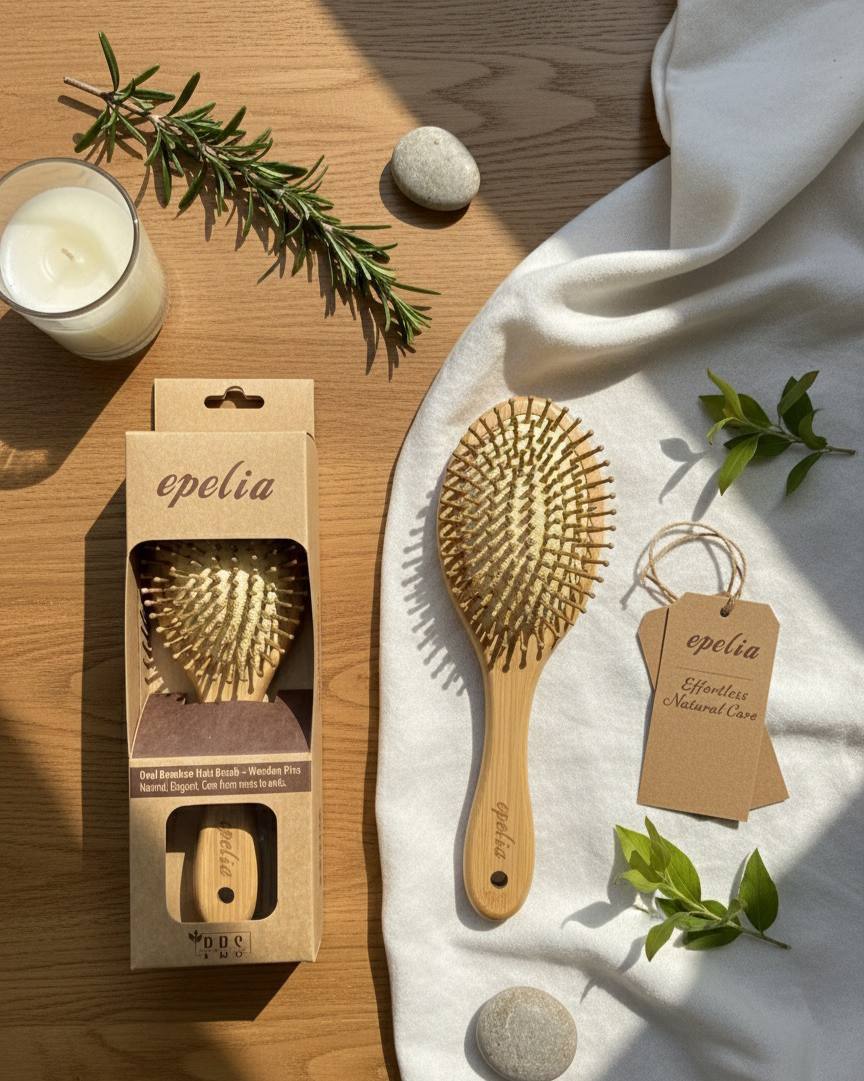Epelia Oval Bamboo Wooden Hair Brush