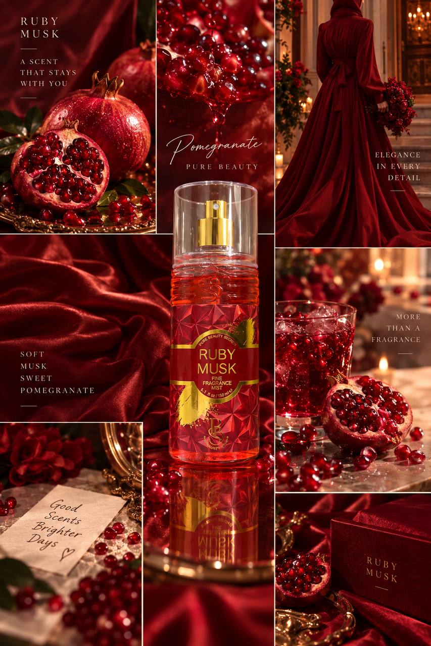 PBS Ruby Musk Fine Fragrance Mist – Pomegranate & Musk Body Mist – 150ml