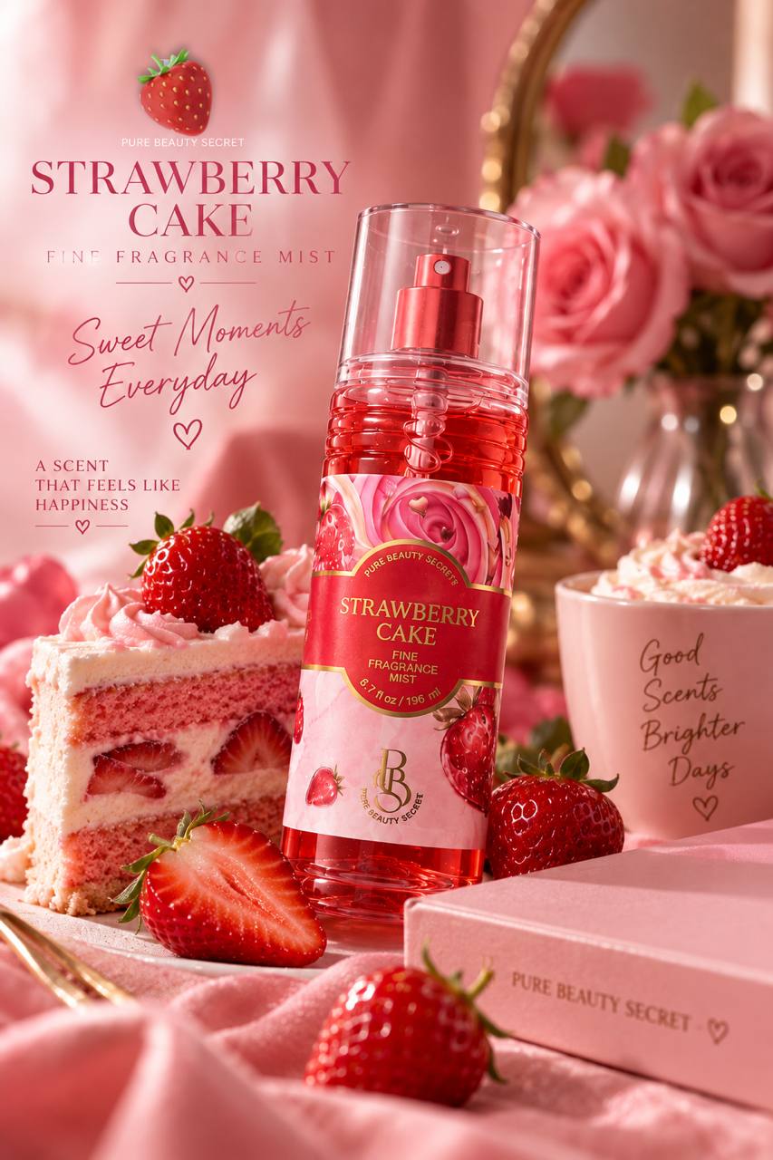 PBS Strawberry Cake Fine Fragrance Mist – Sweet Strawberry & Creamy Cake Scent – 150ml