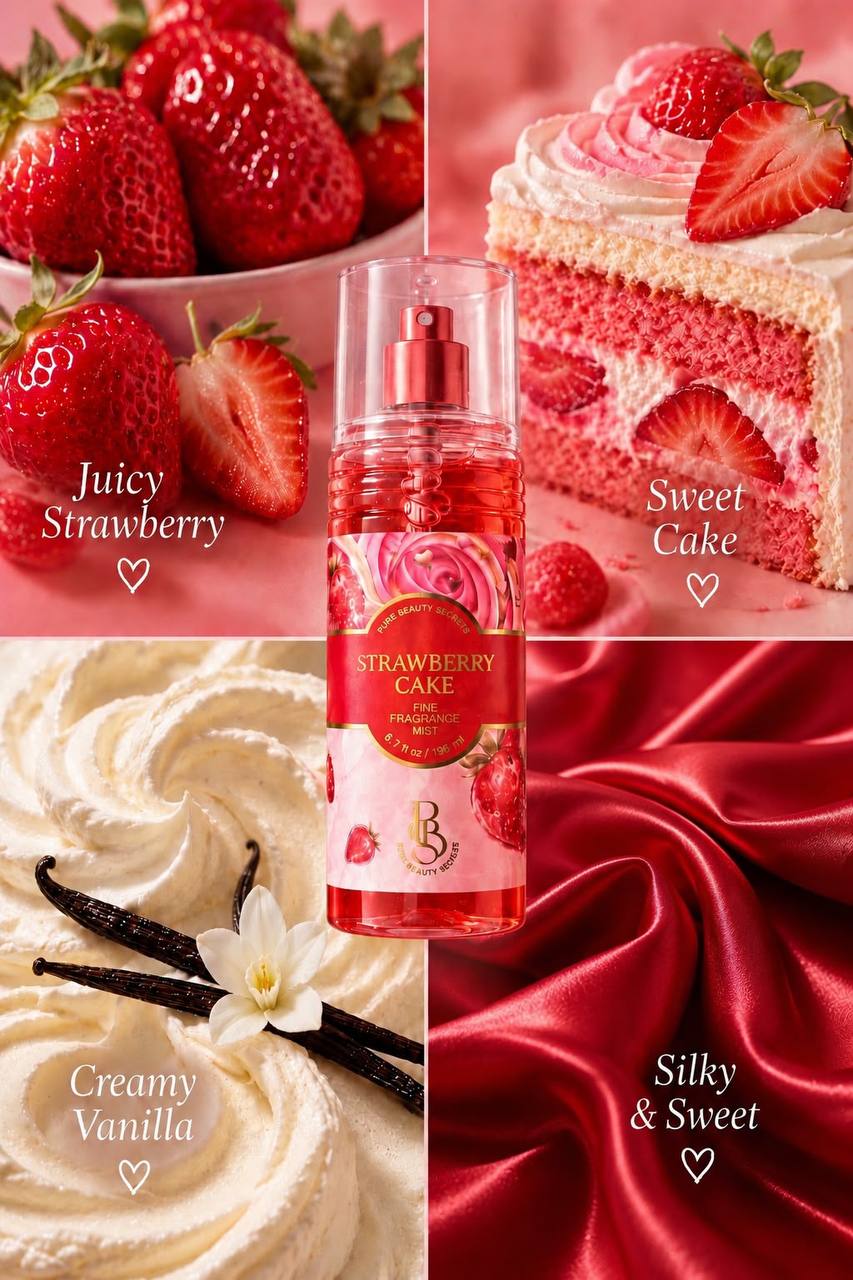 PBS Strawberry Cake Fine Fragrance Mist – Sweet Strawberry & Creamy Cake Scent – 150ml