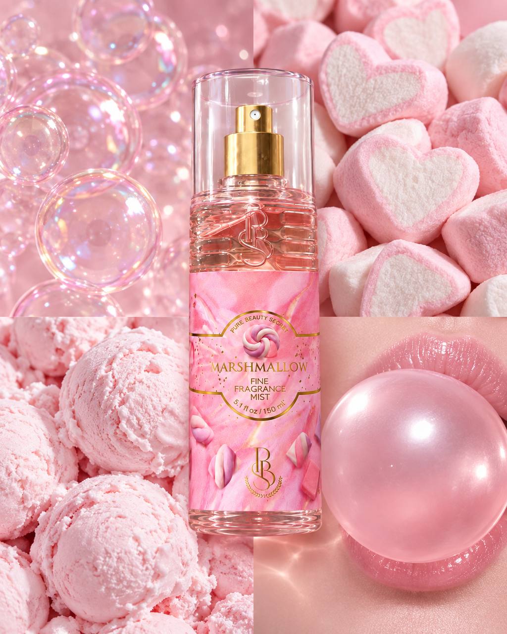 PBS Marshmallow Fine Fragrance Mist – Sweet Marshmallow, Vanilla & Strawberry Scent – 150ml