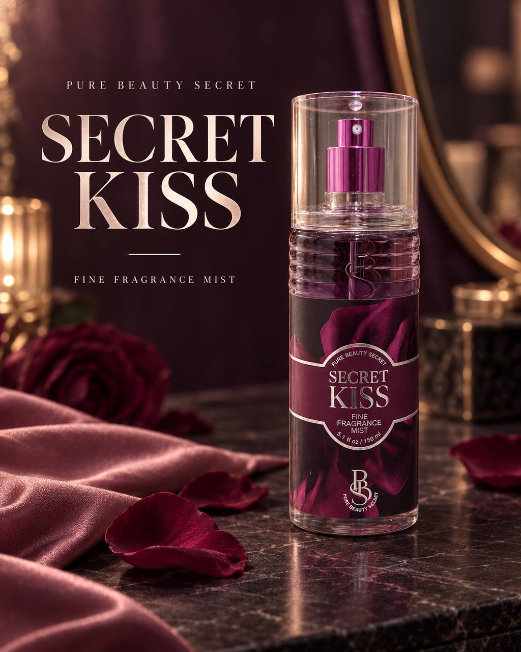 PBS Secret Kiss Fine Fragrance Mist – Elegant & Romantic Feminine Body Mist – 150ml