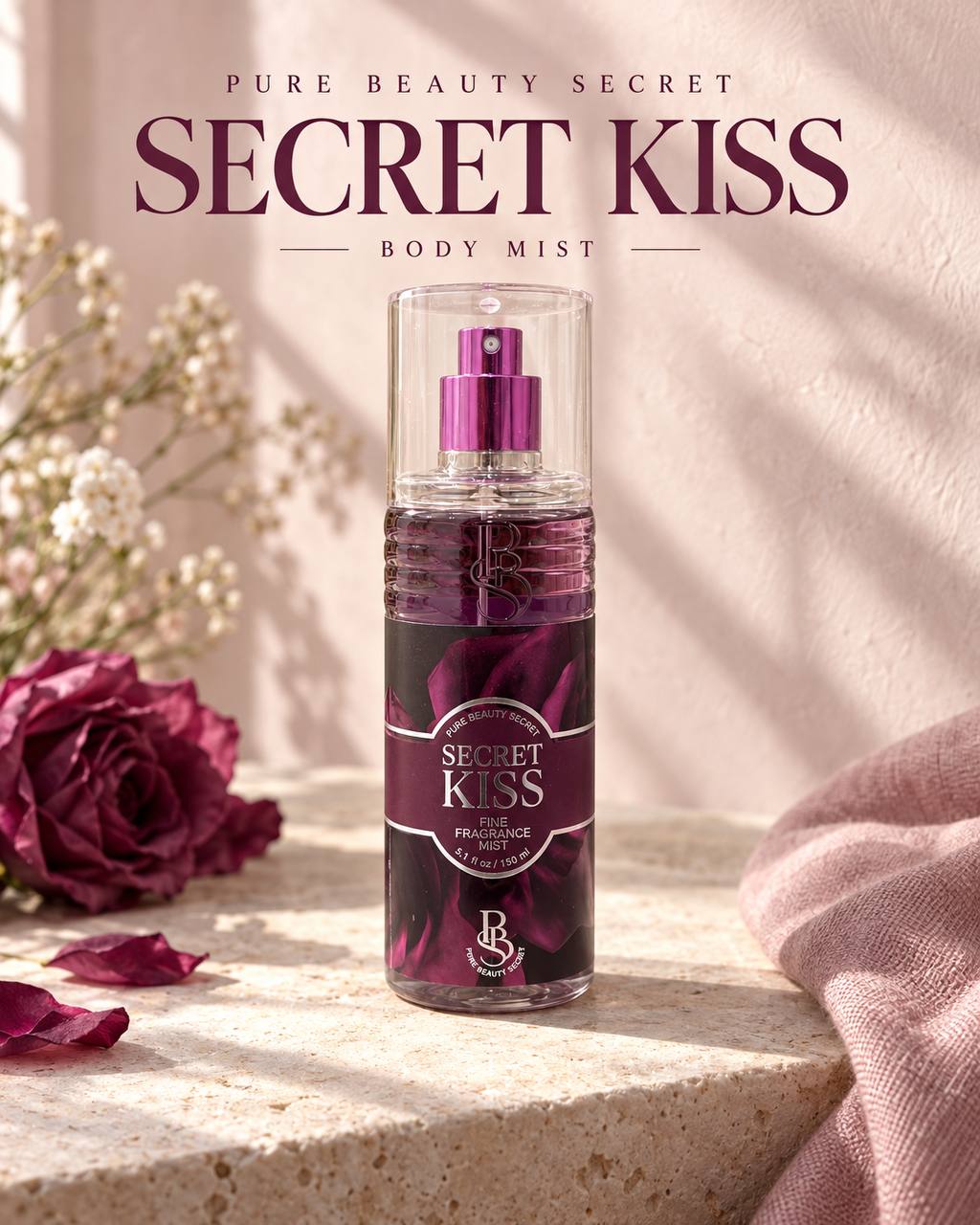 PBS Secret Kiss Fine Fragrance Mist – Elegant & Romantic Feminine Body Mist – 150ml