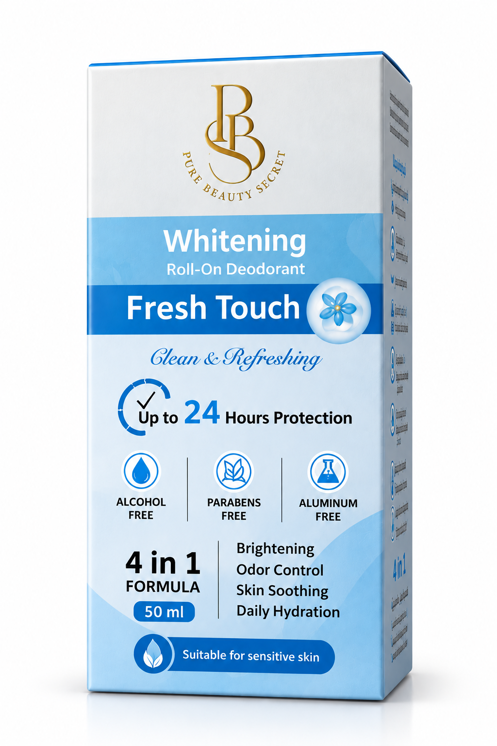 PBS Fresh Touch Whitening Roll-On Deodorant – 4-in-1 Brightening, Odor Control & Hydration – 50ml