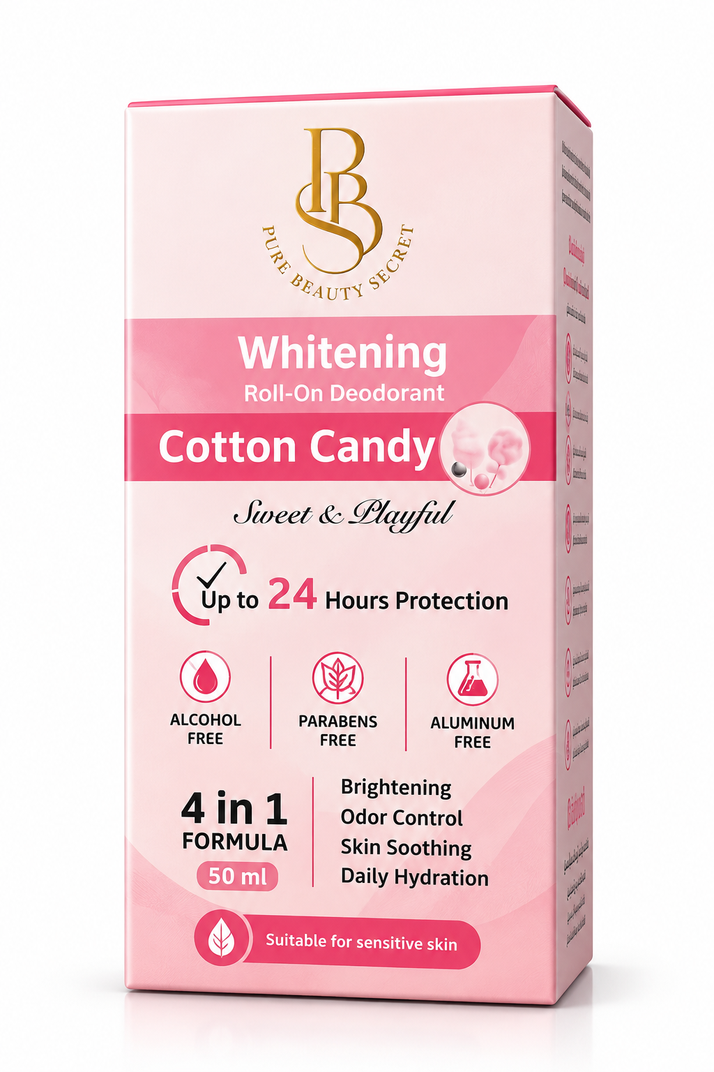 PBS Cotton Candy Whitening Roll-On Deodorant – 4-in-1 Brightening, Odor Control & Hydration – 50ml