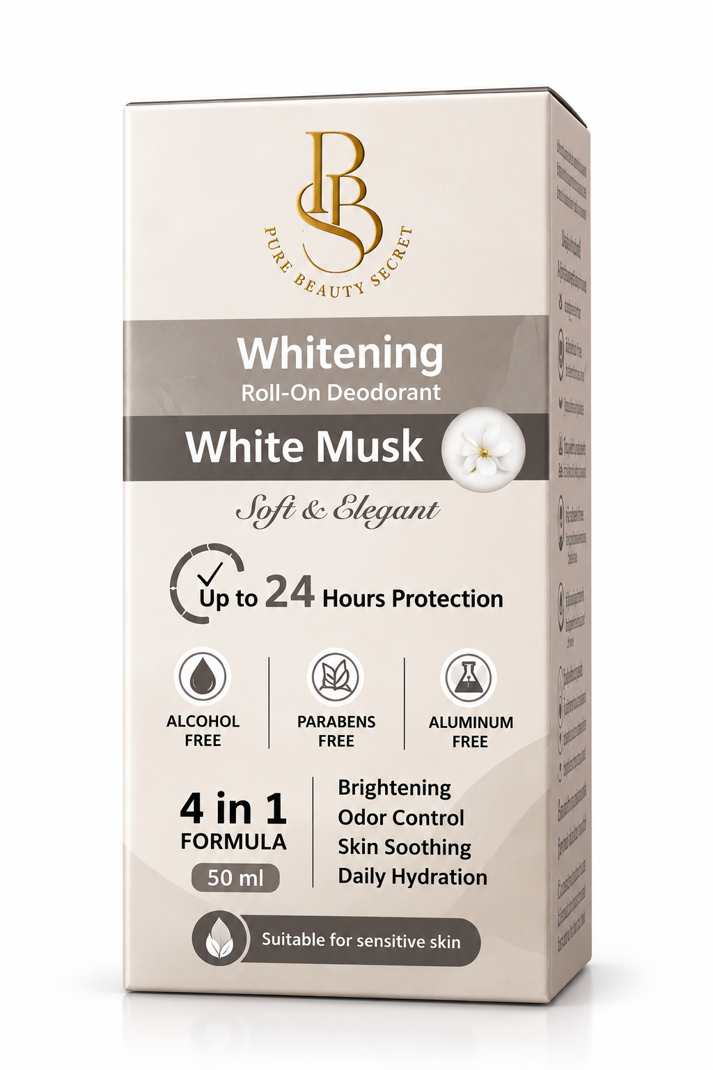 PBS White Musk Whitening Roll-On Deodorant – 4-in-1 Brightening, Odor Control & Hydration – 50ml